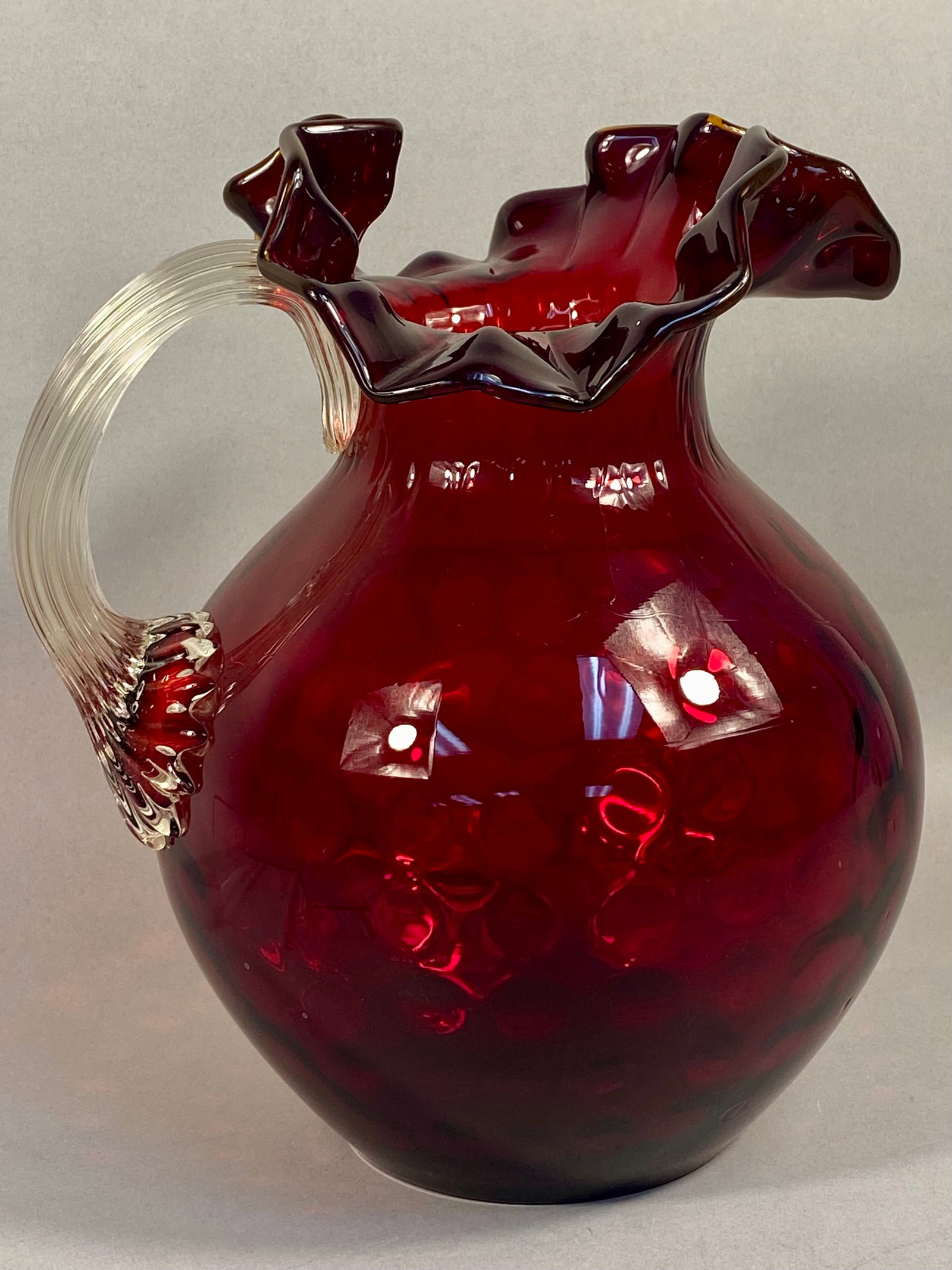 Fenton Style Ruby Red Coin Dot Glass Pitcher (1 of 5)