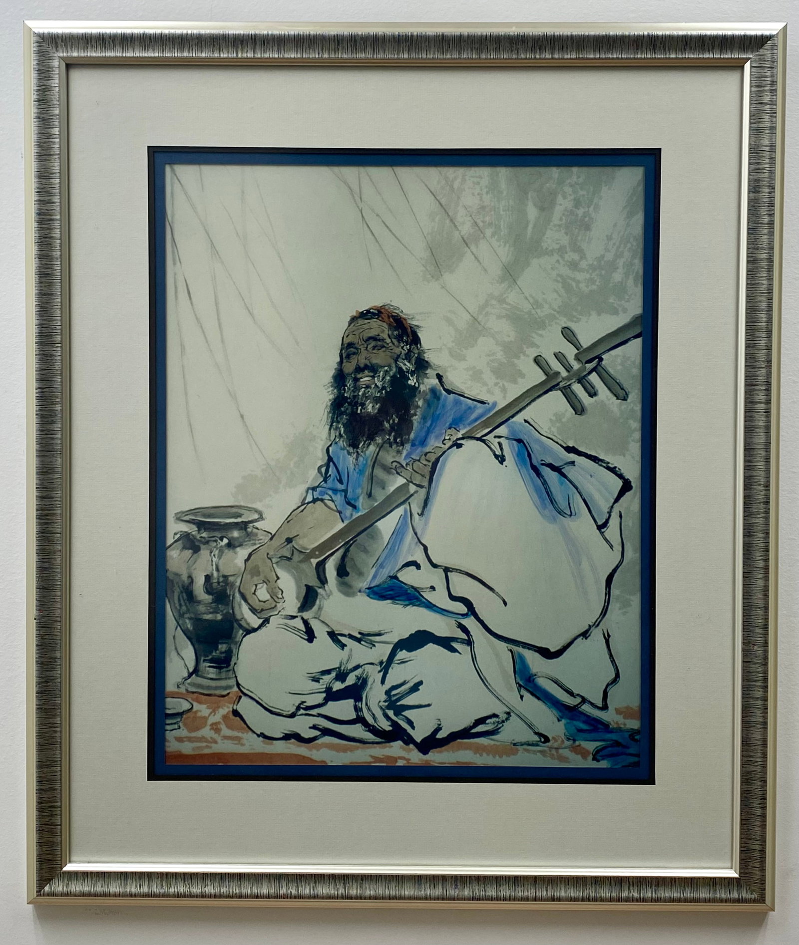 Modernist Watercolor and Gouache Study of a Seated Musician (1 of 7)