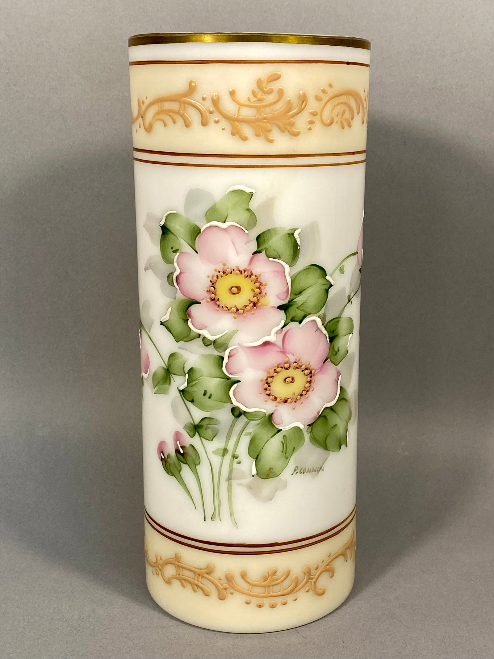 DeLuxe Inc. Hand-Painted Opaque Glass Vase Signed P. Connin (1 of 6)