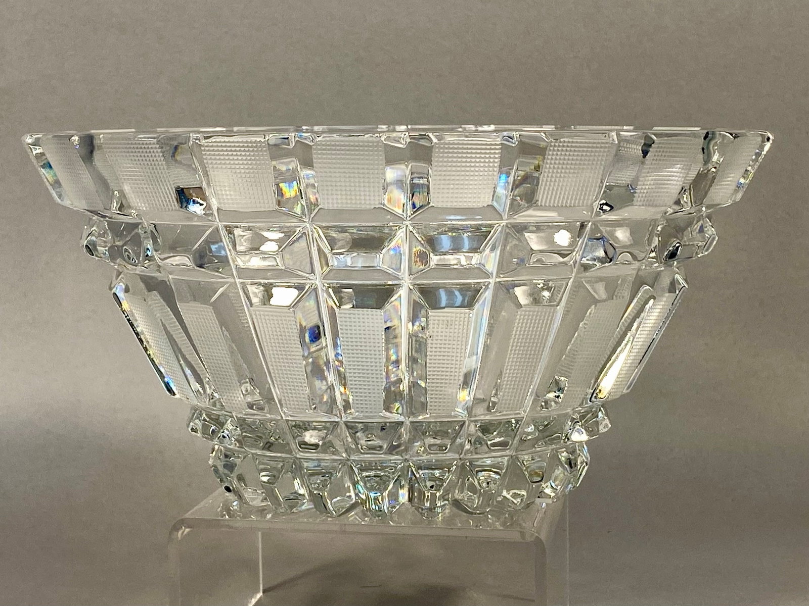 Geometric Cut Lead Crystal Bowl with Frosted Facets (1 of 4)