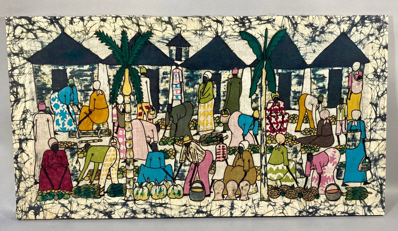 K.P.H. (African School), Vegetable Market, Batik on Fabric (Signed) (1 of 6)