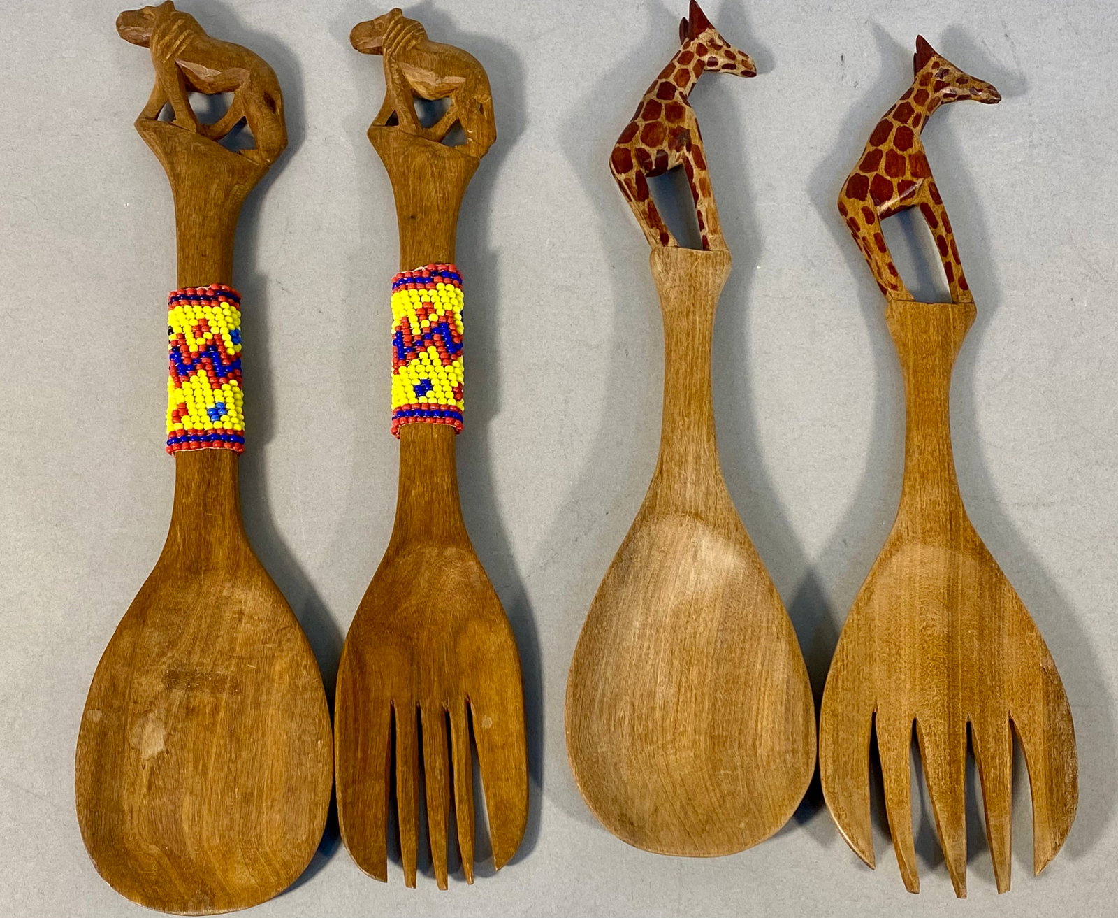 Four East African Hand Carved Wooden Salad Servers (1 of 6)