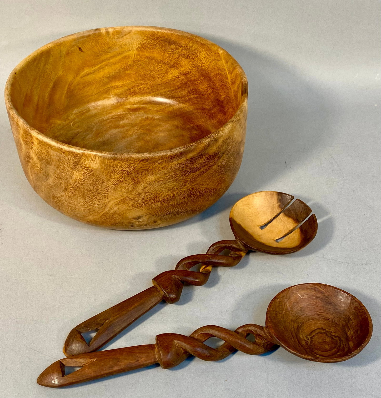 Wood Serving Wares including a Burl Bowl and Twisted Servers (1 of 7)
