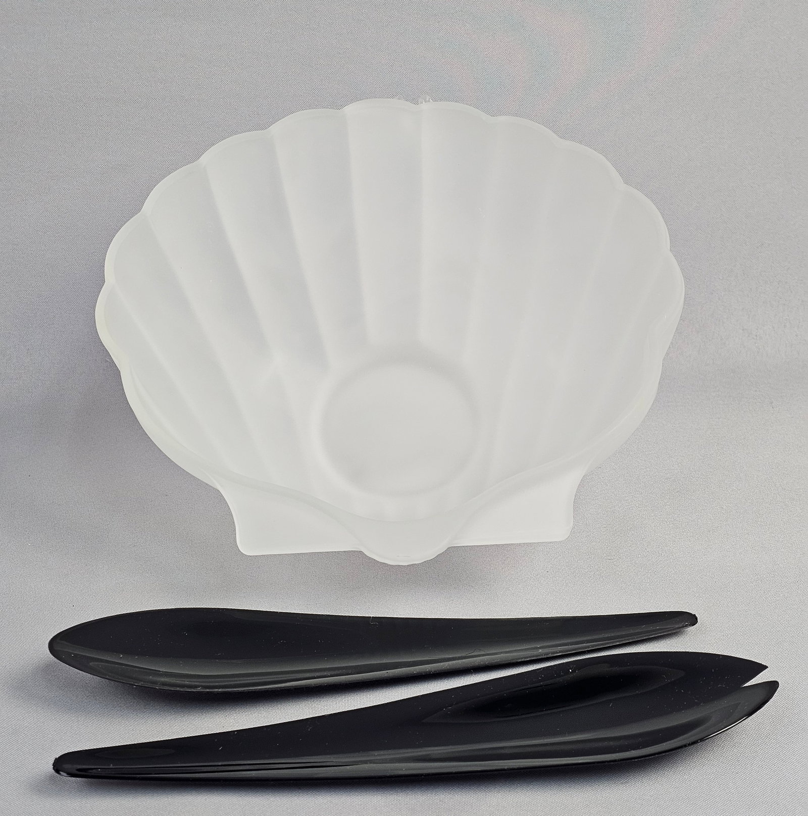 Tiara Exclusives Frosted Satin Glass Shell Serving Bowl and Salad Servers (1 of 13)