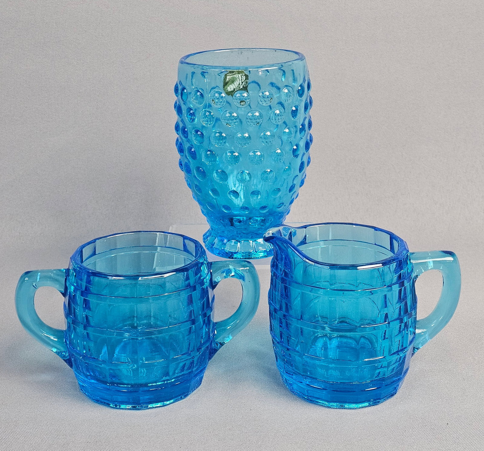 Three Pieces of Turquoise Blue Pressed Glass Including a Tiara Exclusive Hobnail Tumbler (1 of 10)