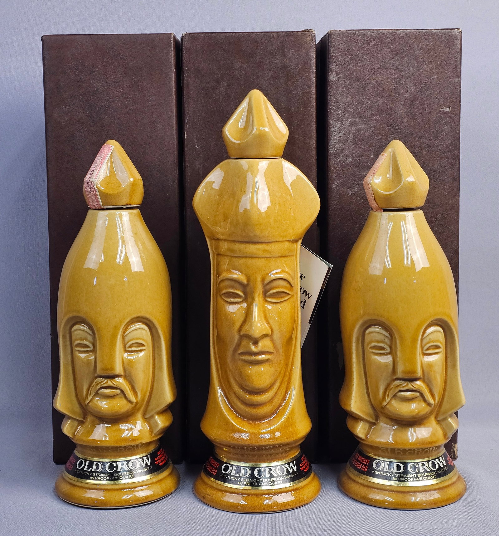 A Trio of Old Crow Limited Edition Chessmen Ceramic Bourbon Decanters (1 of 10)