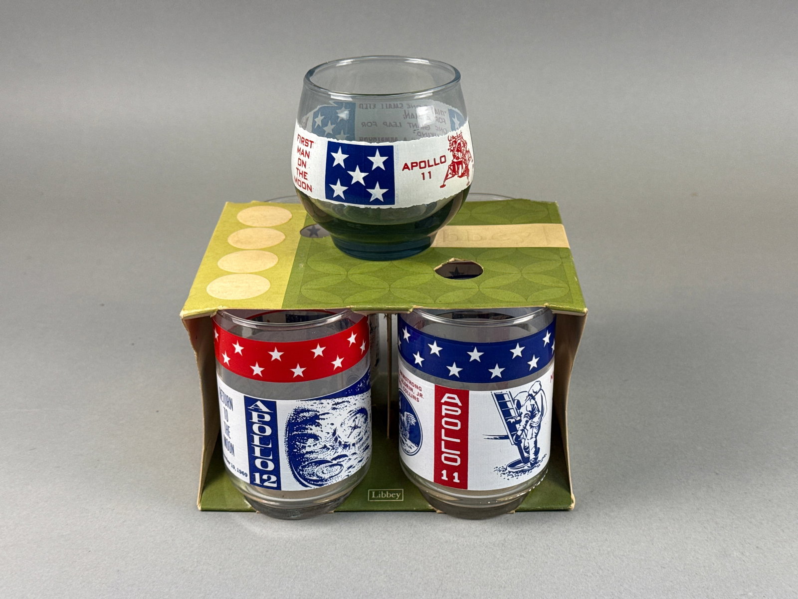A Collection of Libbey NASA Apollo Mission Commemorative Glasses (1 of 9)