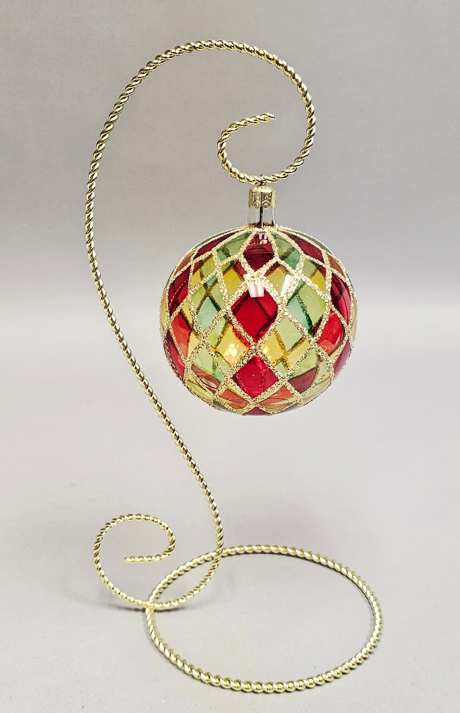 Patricia Breen Designs Hand-Blown Glass Harlequin Christmas Ornament and Display Stand (1 of 6)