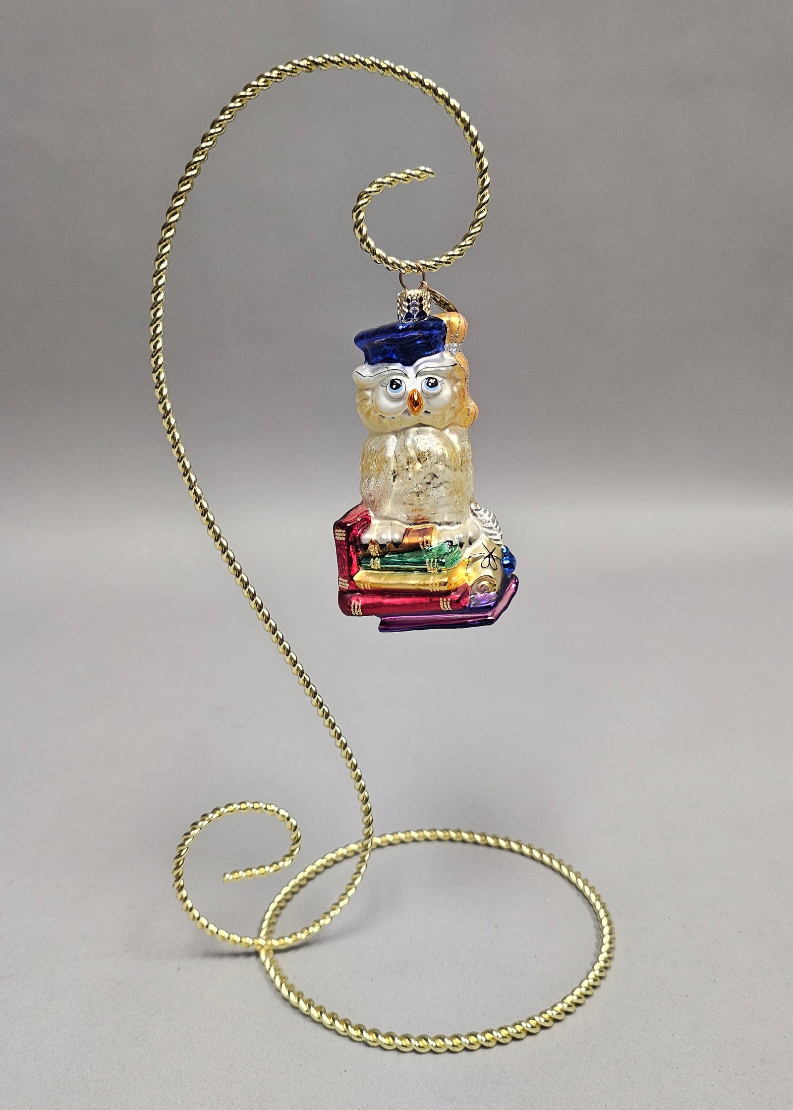 Old World Christmas Blown Glass Graduation Owl Ornament and Display Stand (1 of 6)