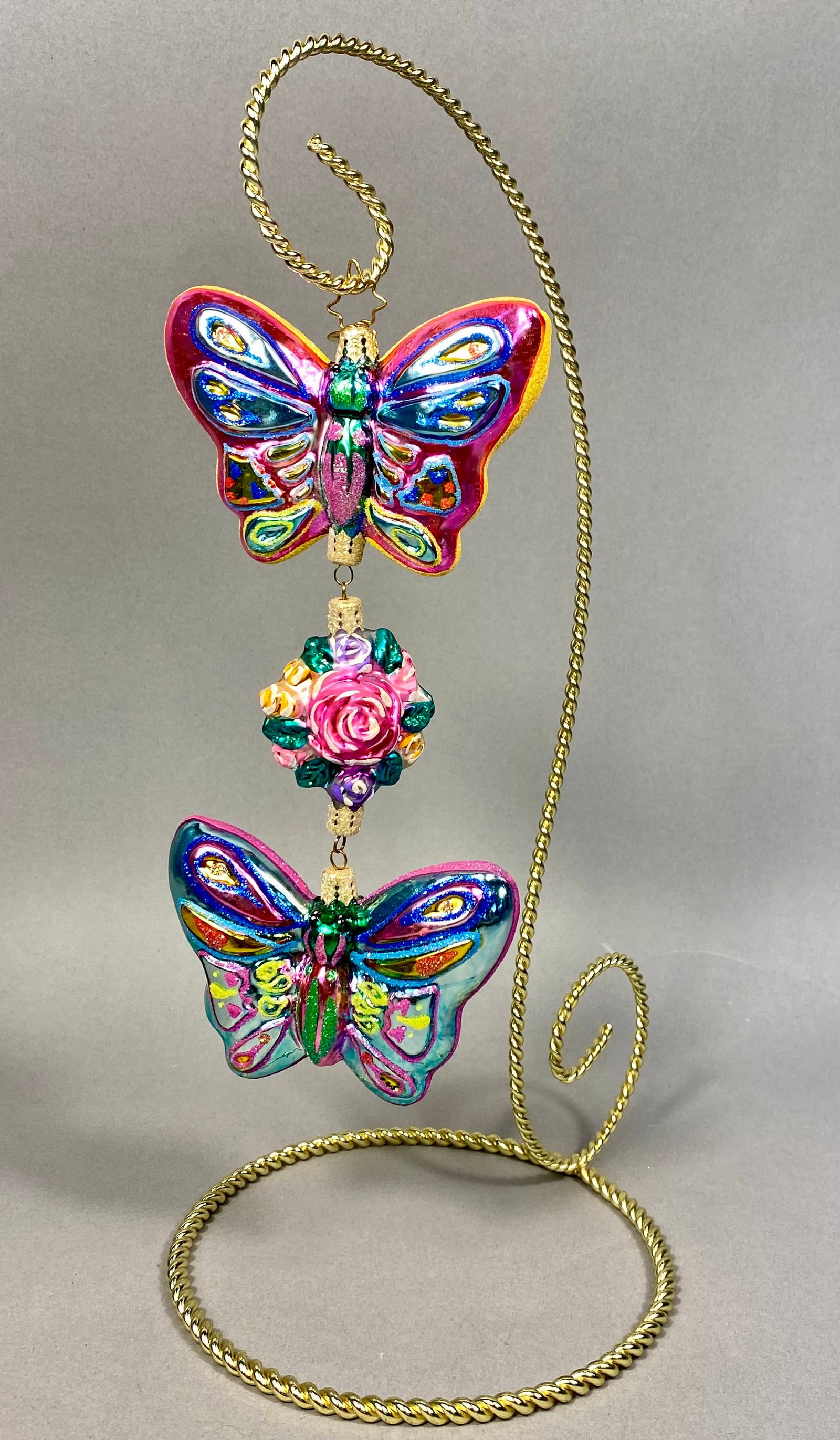 Radko Hand-Blown Glass Tiered Butterfly and Rose Ornament with Display Stand (1 of 5)