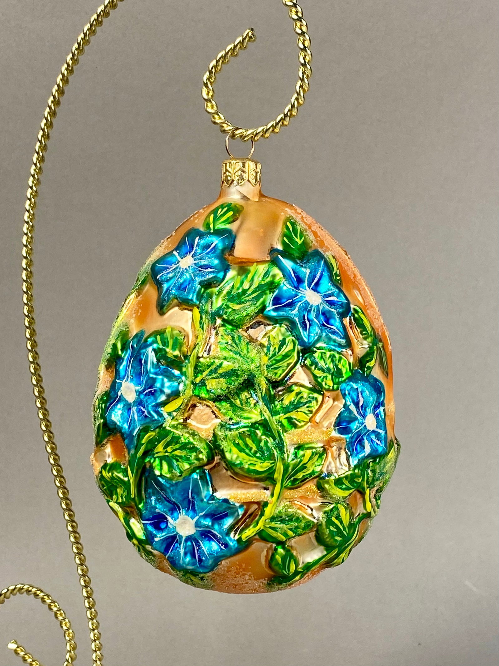 Radko Hand-Painted Blown Glass Morning Glory Egg Ornament (1 of 5)