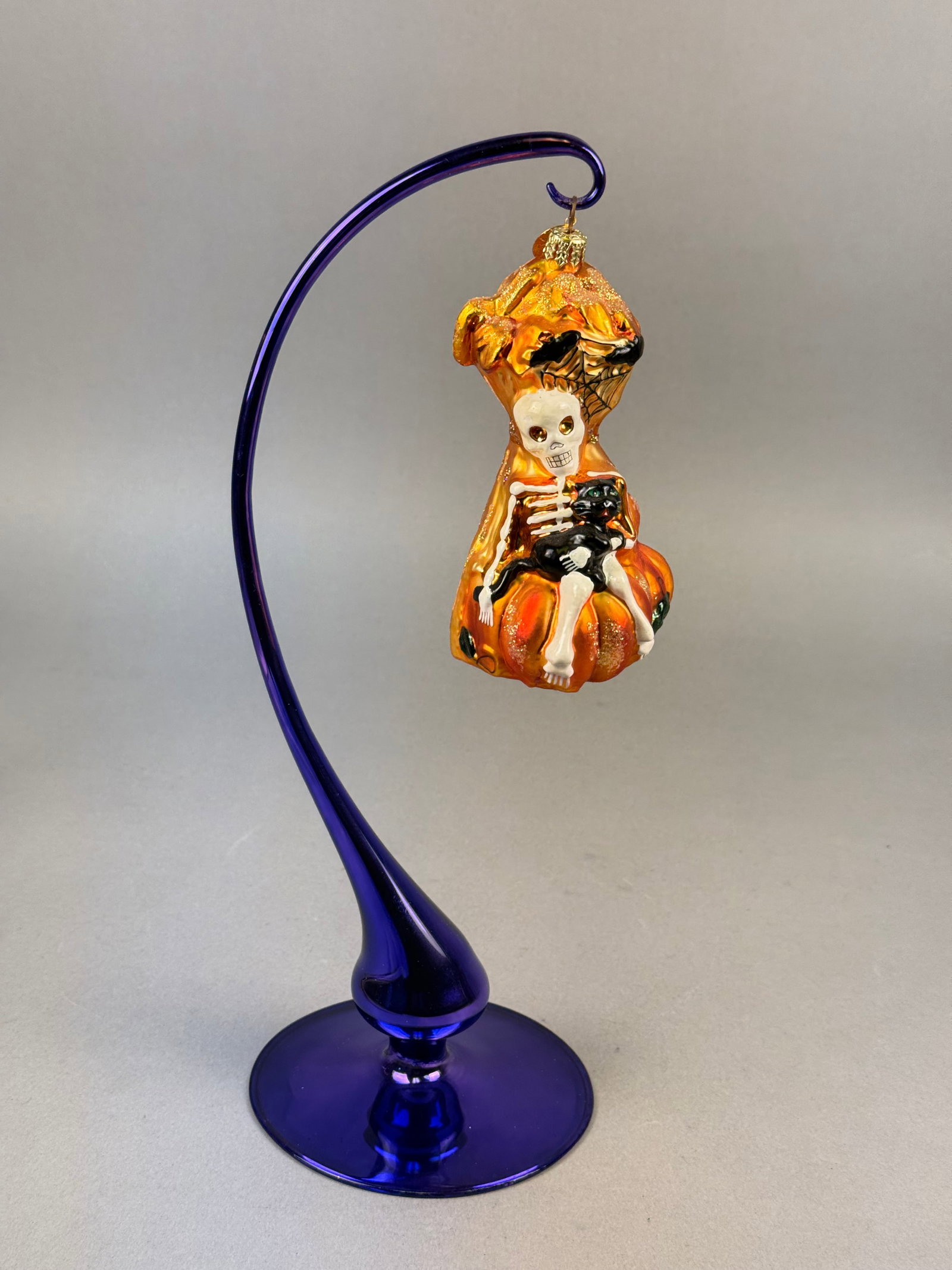 Radko Blown Glass Halloween Ornament Skeleton and Black Cat on Pumpkins (1 of 6)