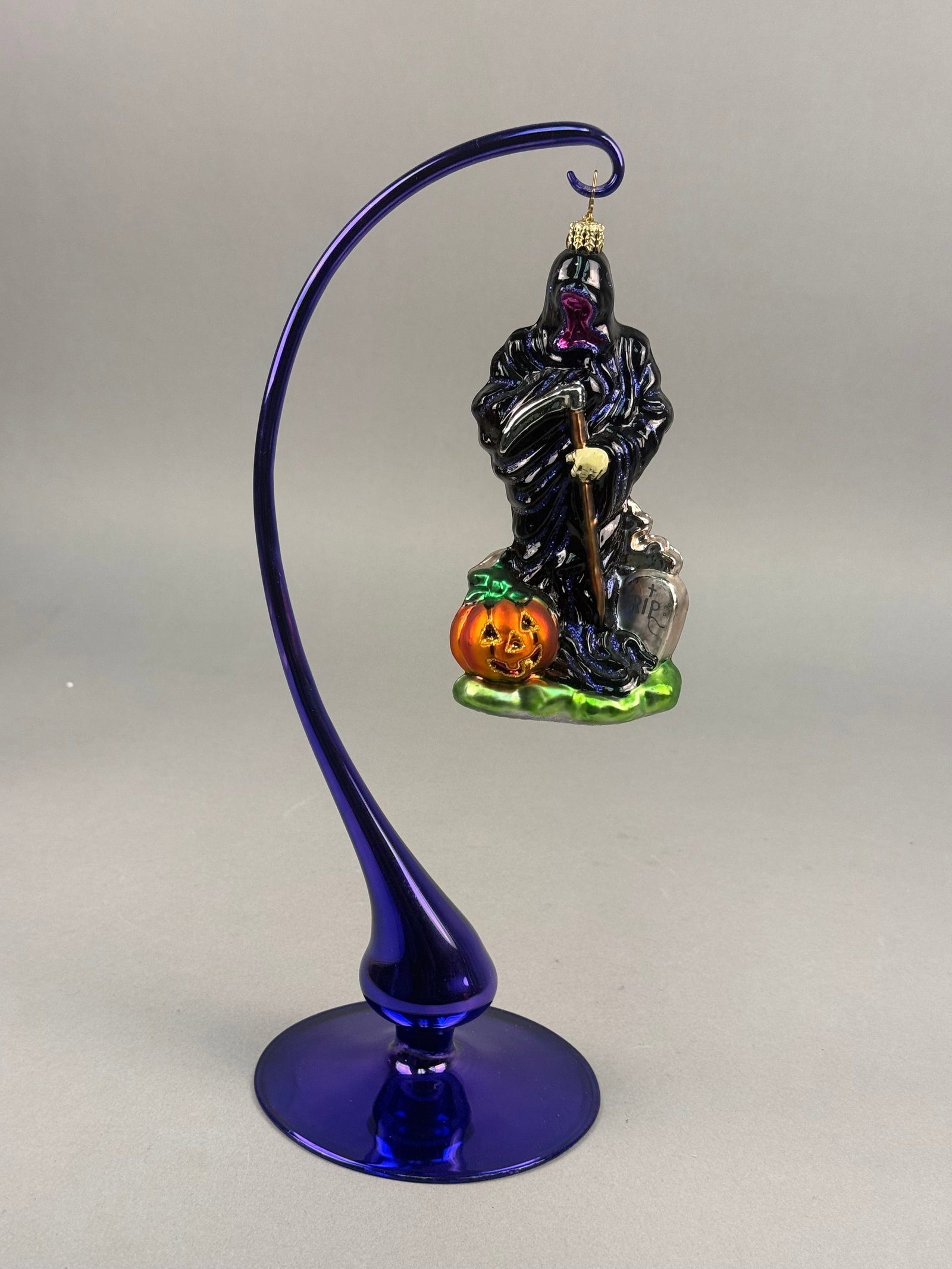 Christopher Radko Grim Reaper Halloween Glass Ornament with Stand (1 of 6)