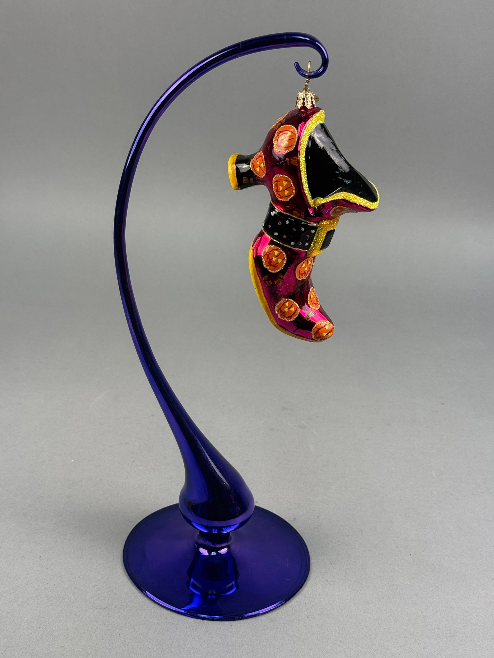 Christopher Radko Blown Glass Halloween Witch Shoe Ornament with Cobalt Blue Glass Stand (1 of 7)