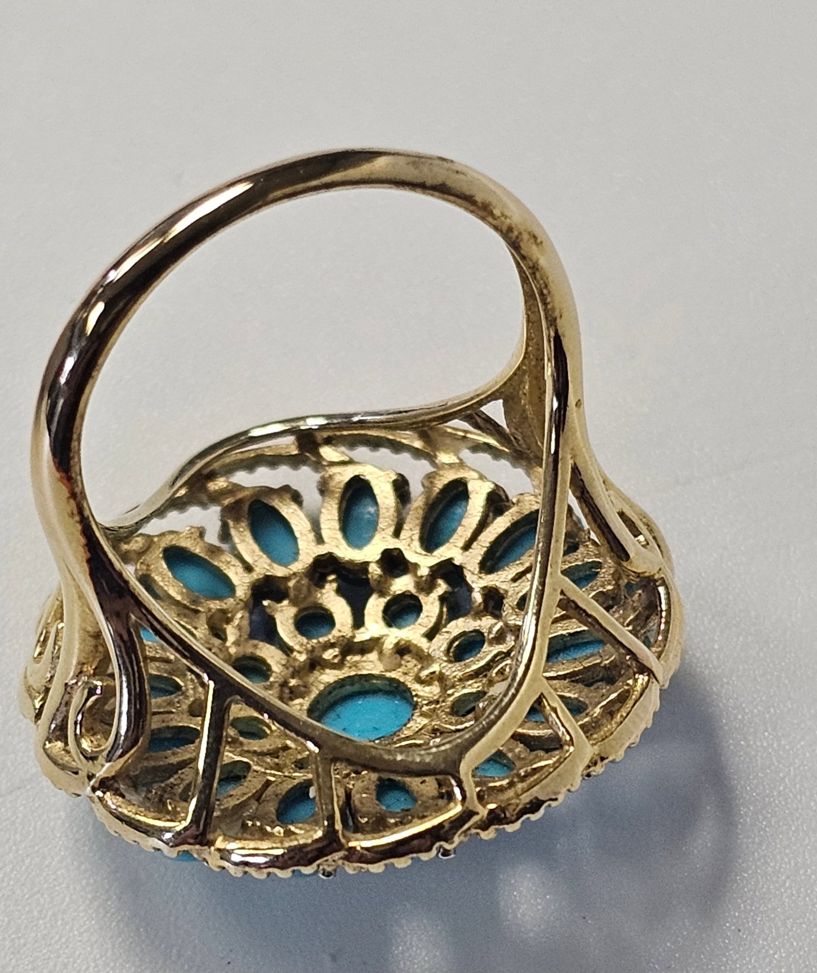 Gold Washed Sterling Turquoise Ring - 5