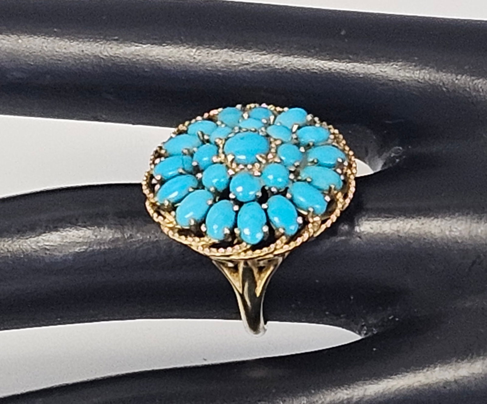 Gold Washed Sterling Turquoise Ring - 7
