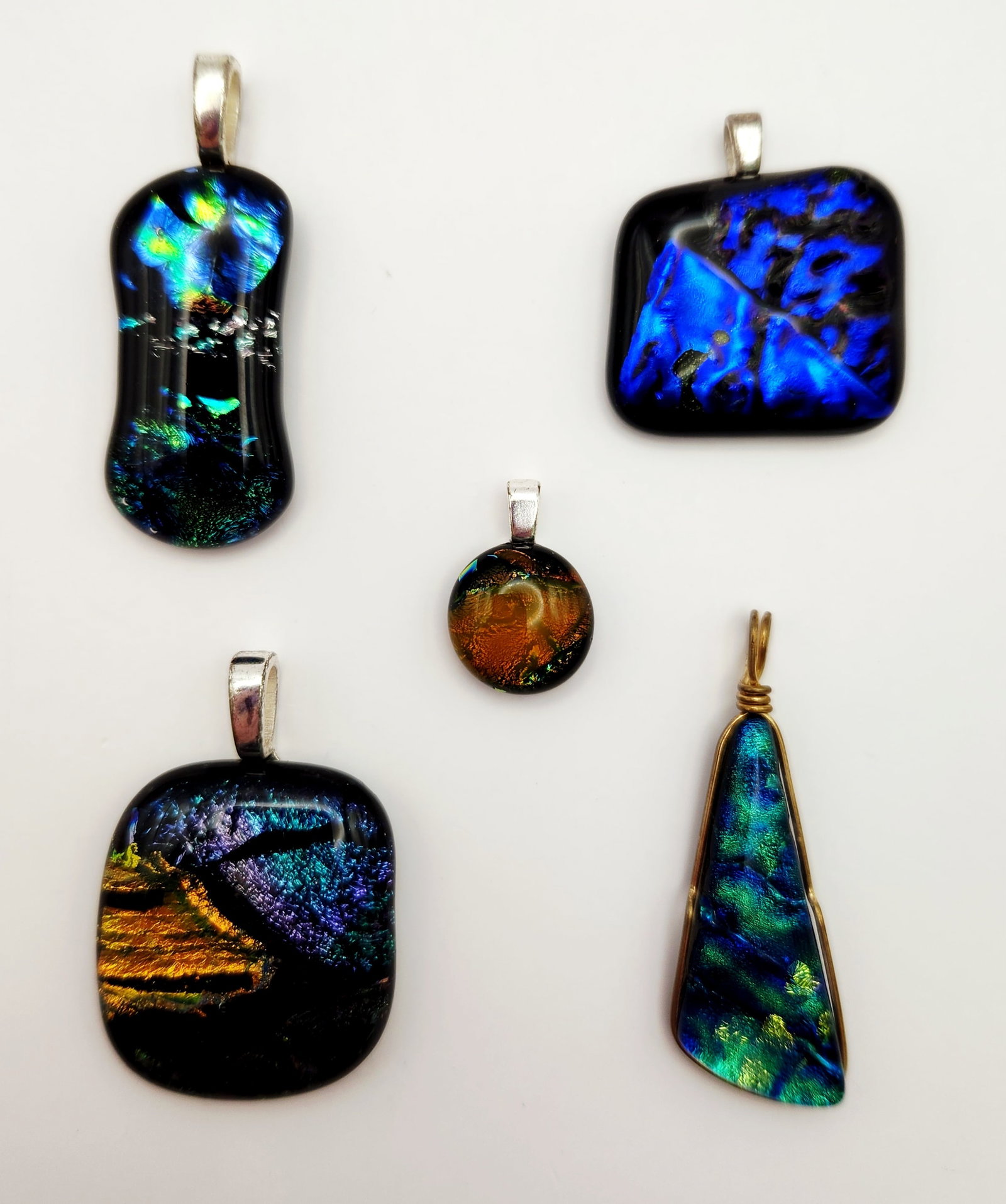 Five Fused Dichroic Glass Pendants (1 of 11)
