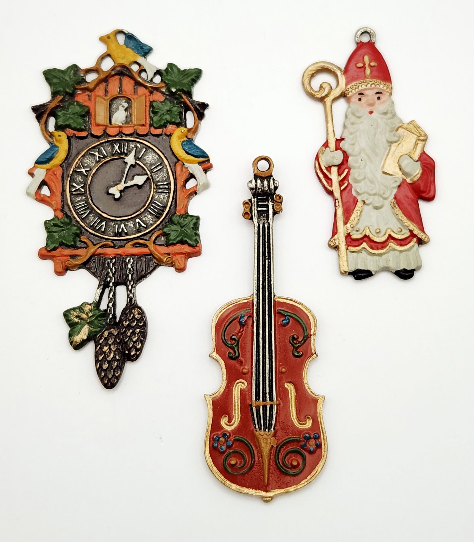 Enameled Cast Pewter Ornaments Featuring Folk Motifs (1 of 7)