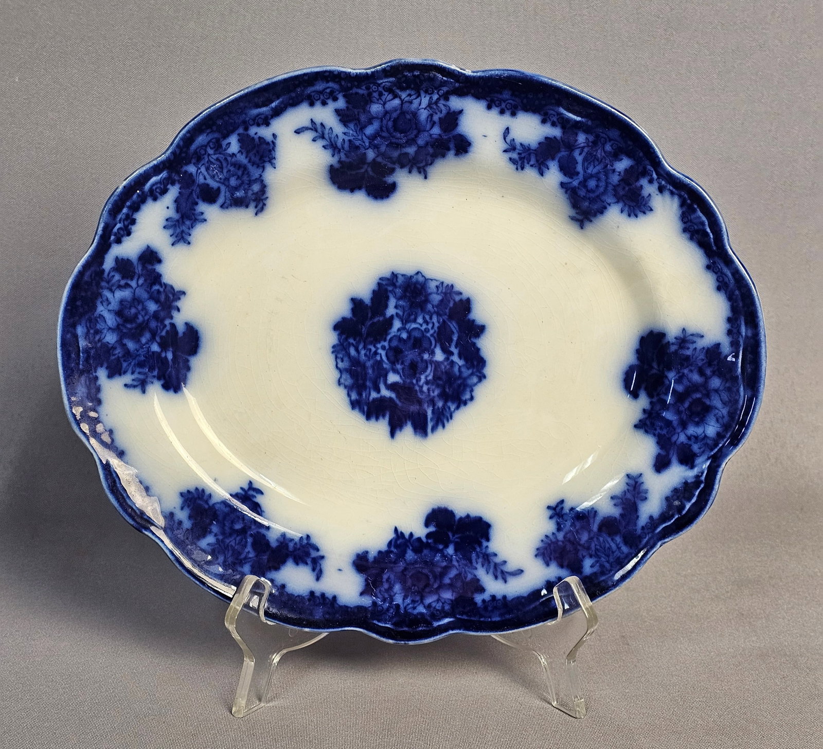 New Wharf Pottery Waldorf Pattern Flow Blue Earthenware Platter (1 of 8)