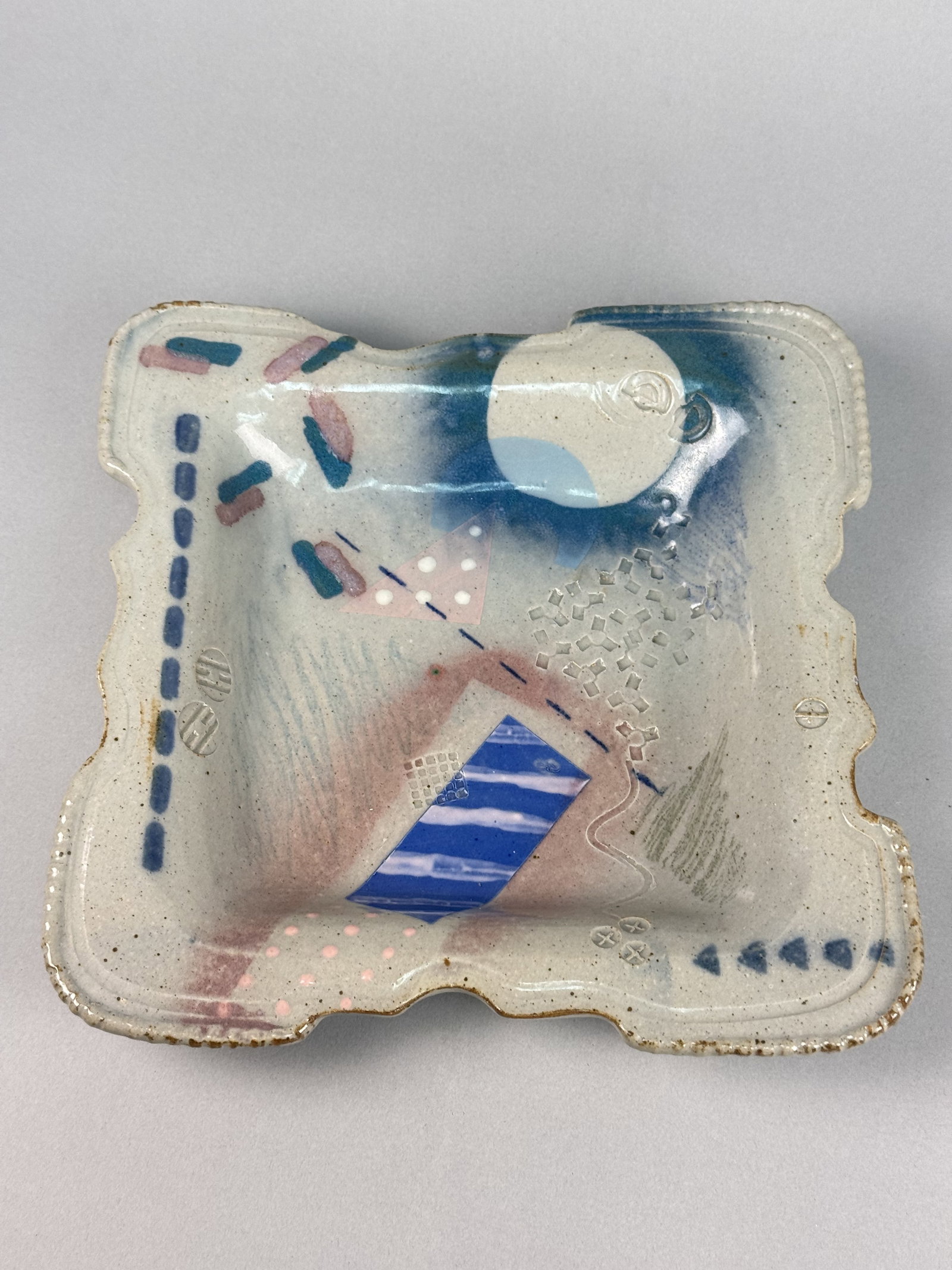 Signed Postmodern Memphis Style Studio Ceramic Square Bowl - 2