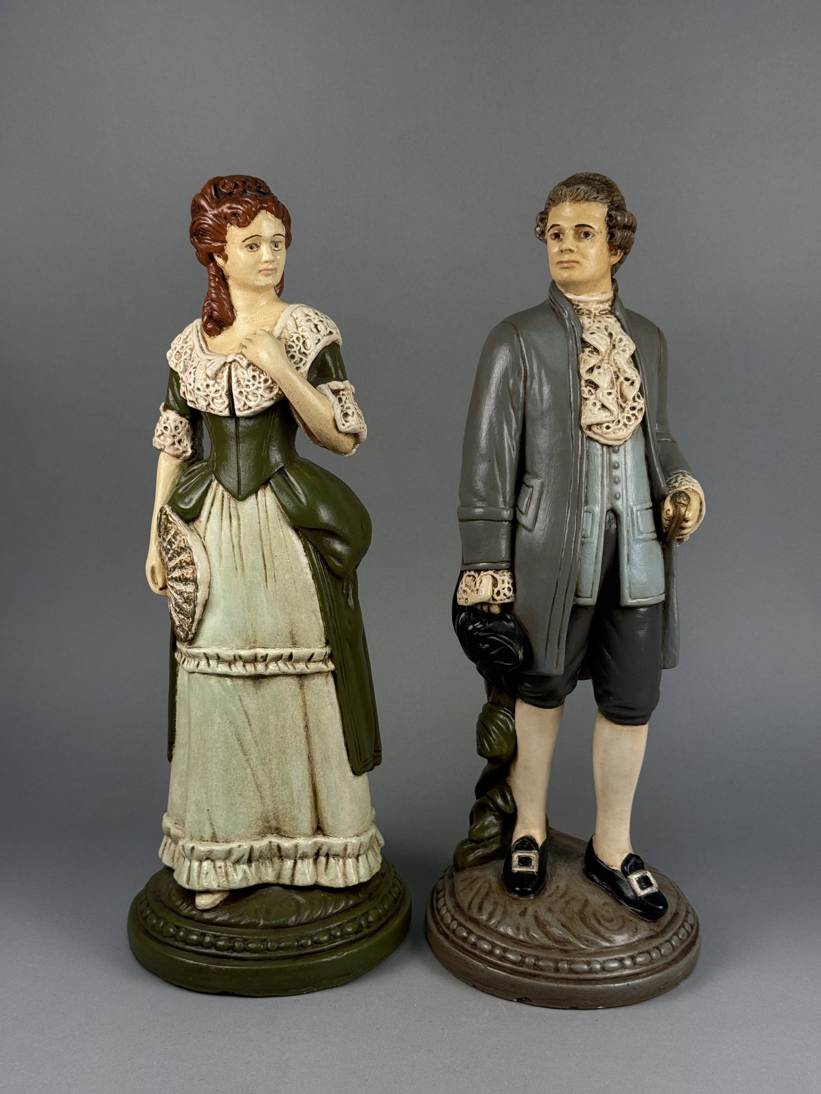 Large Painted Chalkware Figurines in Colonial Attire (1 of 13)