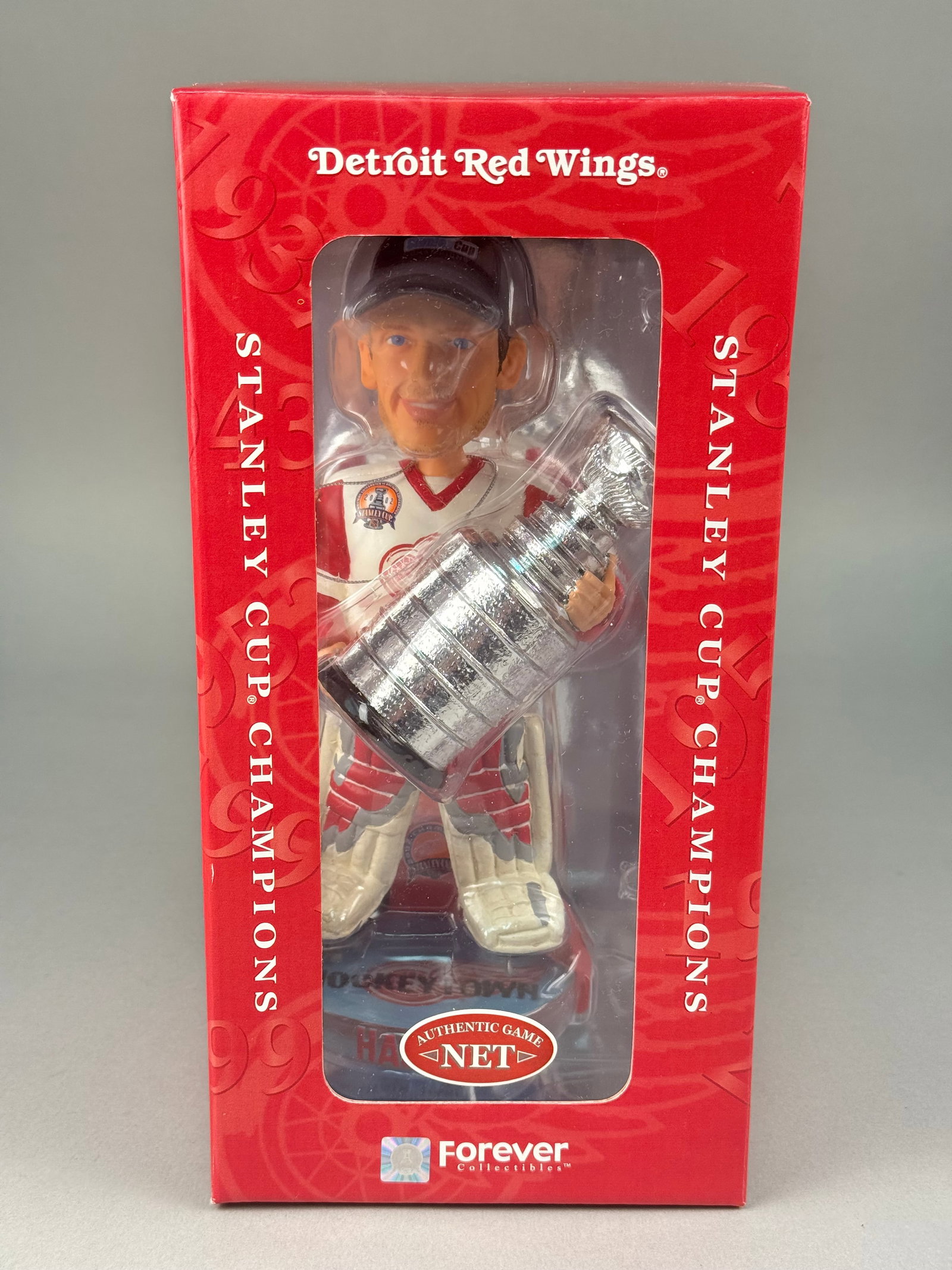 Dominik Hasek Detroit Red Wings 2002 Stanley Cup Champions Bobblehead: This is a limited edition Men of the Ice series bobblehead figurine produced by Forever Collectibles to commemorate the Detroit Red Wings 2002 Stanley Cup Championship. A unique feature of this