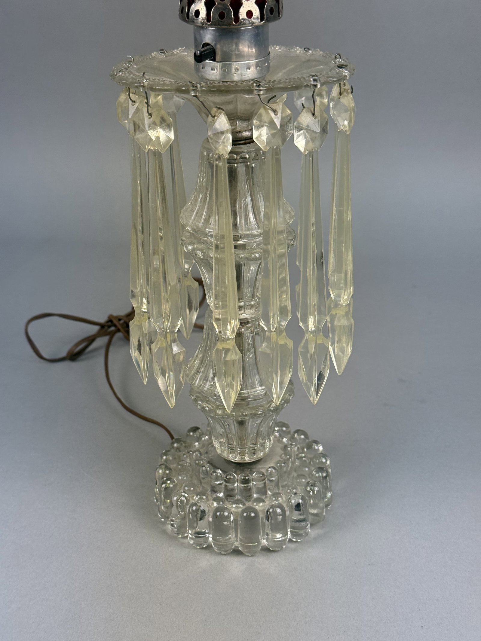 Vintage Ruby Red Etched Glass Hurricane Table Lamp - 2