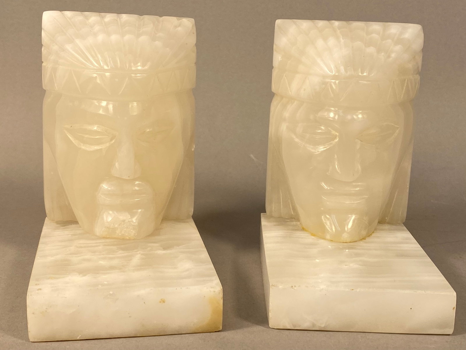 Carved Mexican Onyx Mayan Revival Style Bookends (1 of 8)