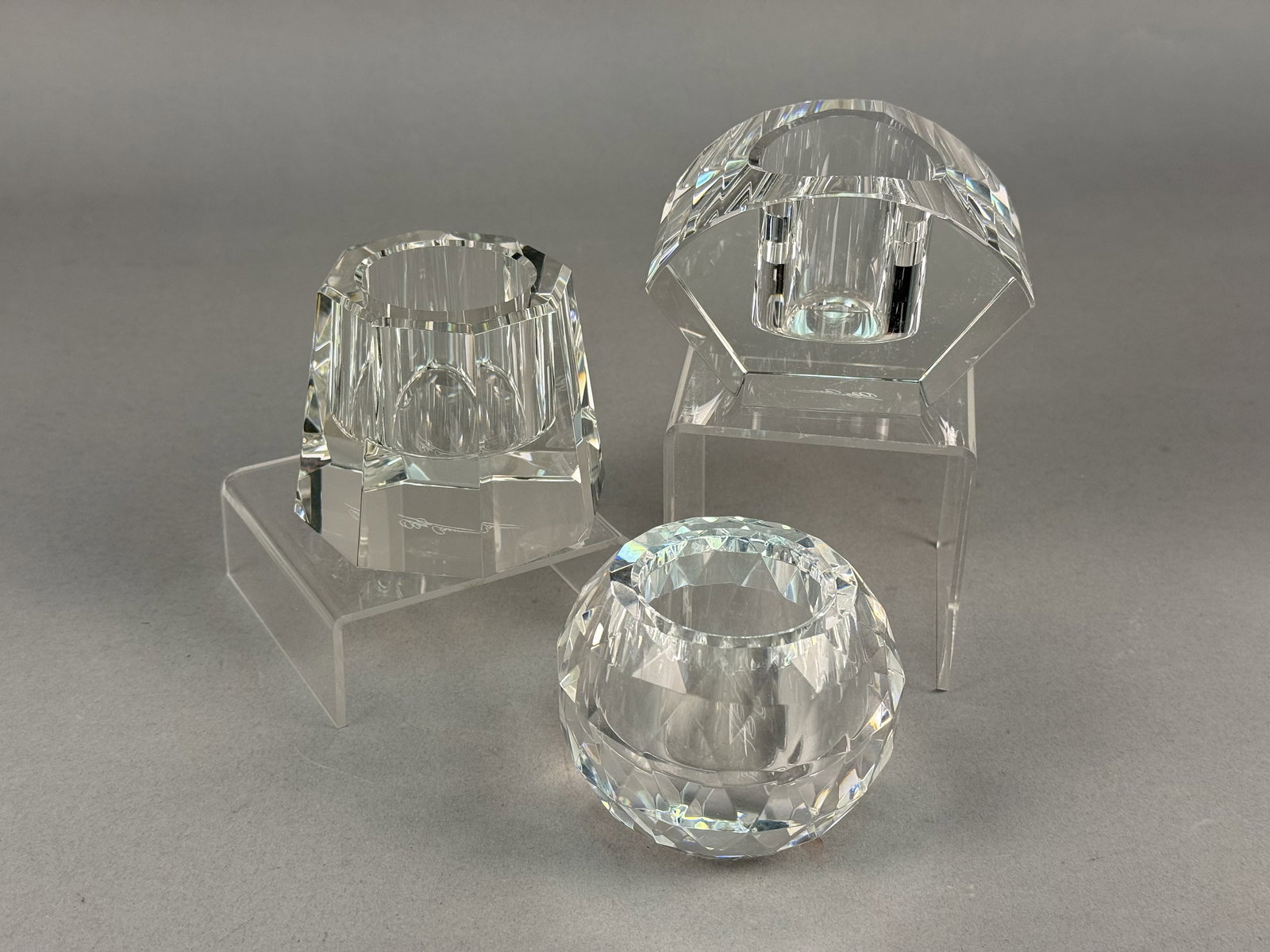 Three Oleg Cassini Faceted Crystal Votive Candle Holders (1 of 5)