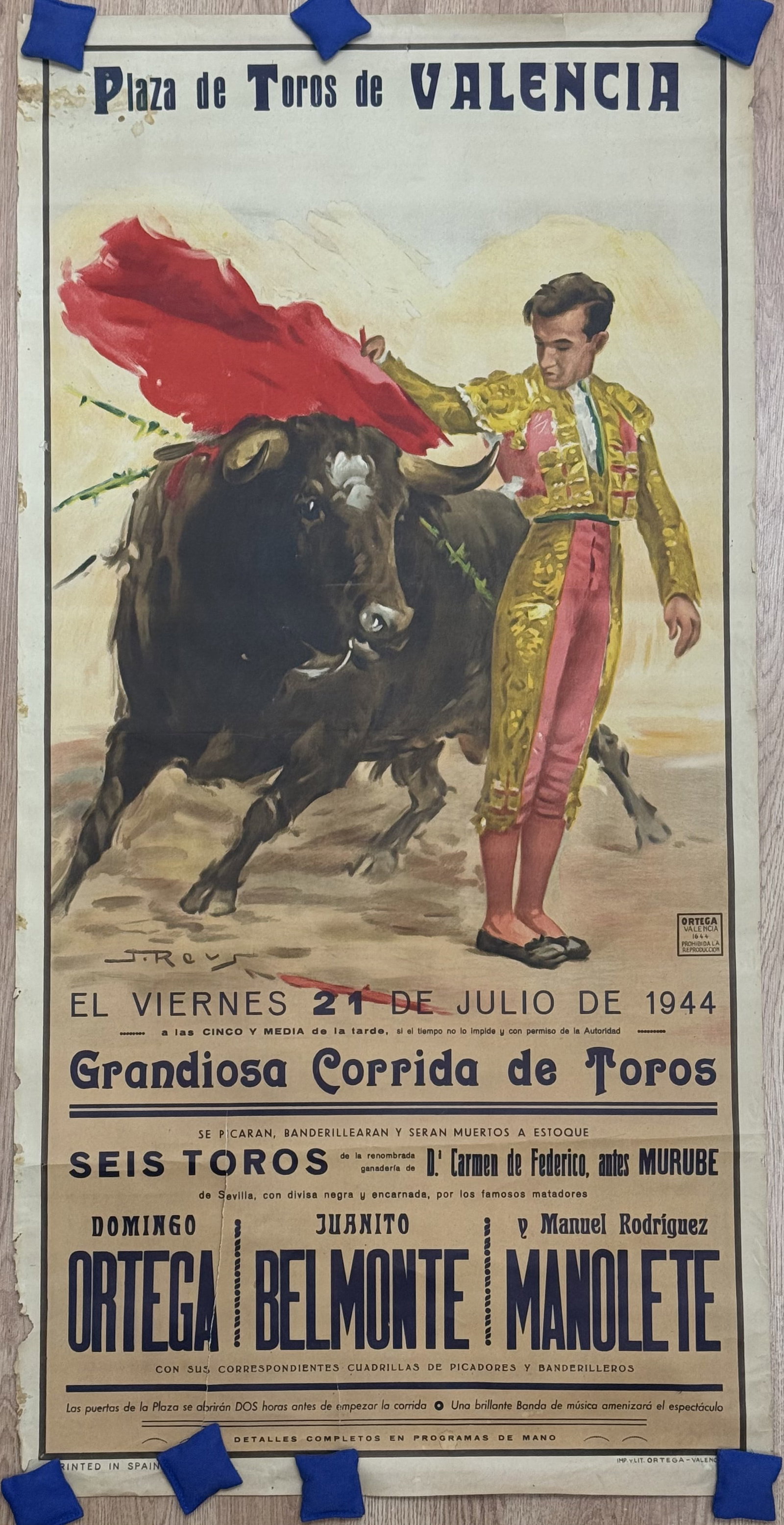 1944 Spanish Bullfighting Poster for Plaza de Toros de Valencia (1 of 11)