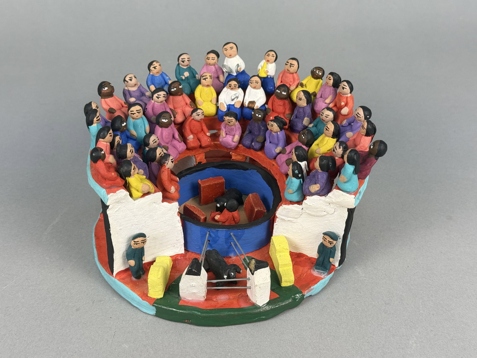 Folk Art Hand-Modeled Ceramic Bullring Diorama (1 of 6)