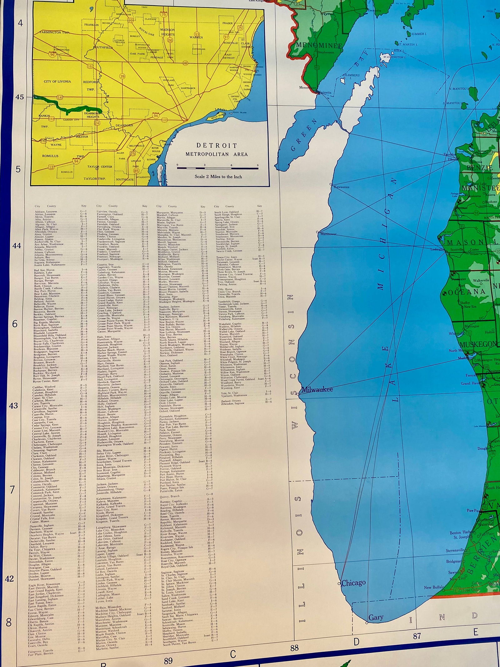 A.J. Nystrom & Co. Michigan Physical Classroom Pull-Down Wall Map - 4
