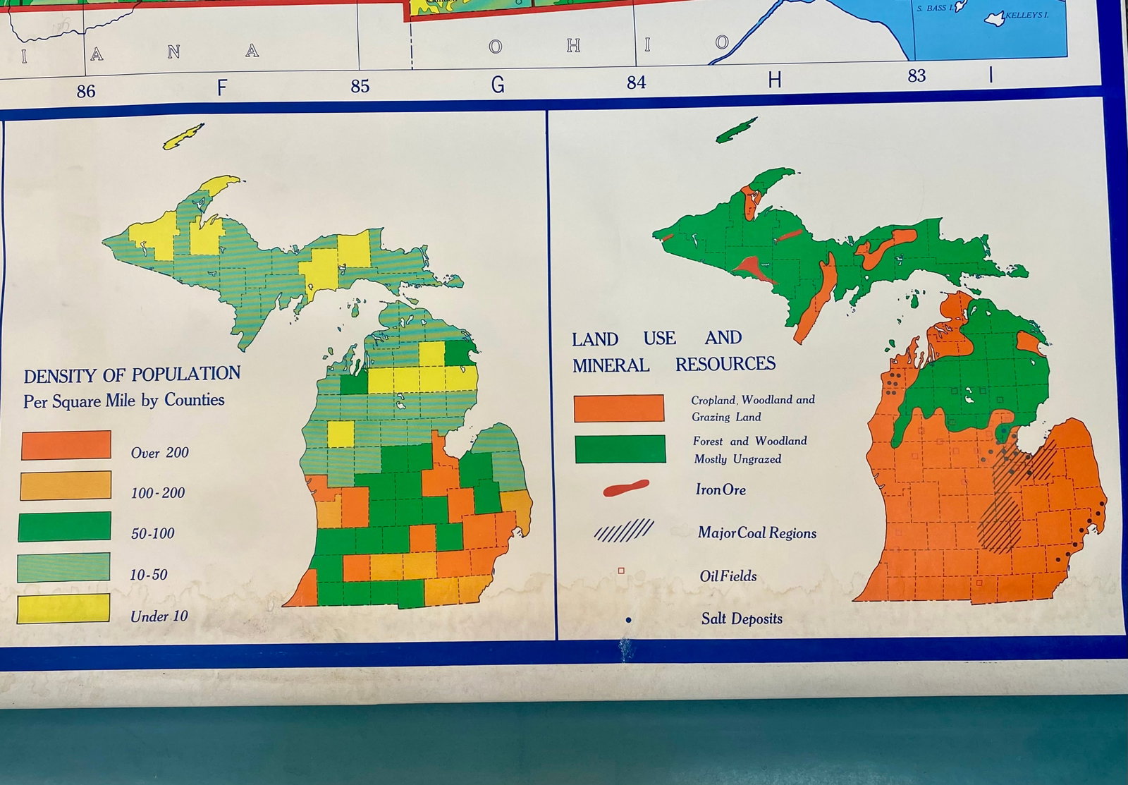 A.J. Nystrom & Co. Michigan Physical Classroom Pull-Down Wall Map - 6