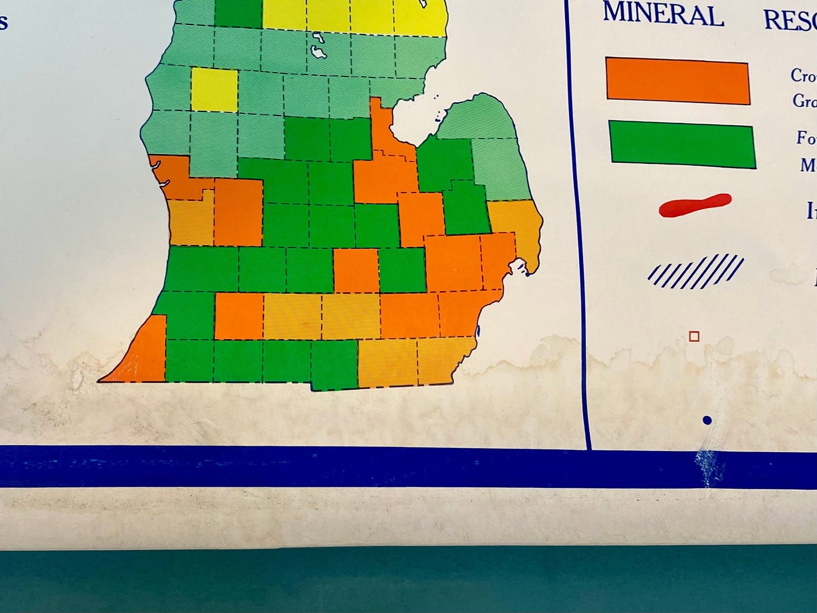 A.J. Nystrom & Co. Michigan Physical Classroom Pull-Down Wall Map - 7