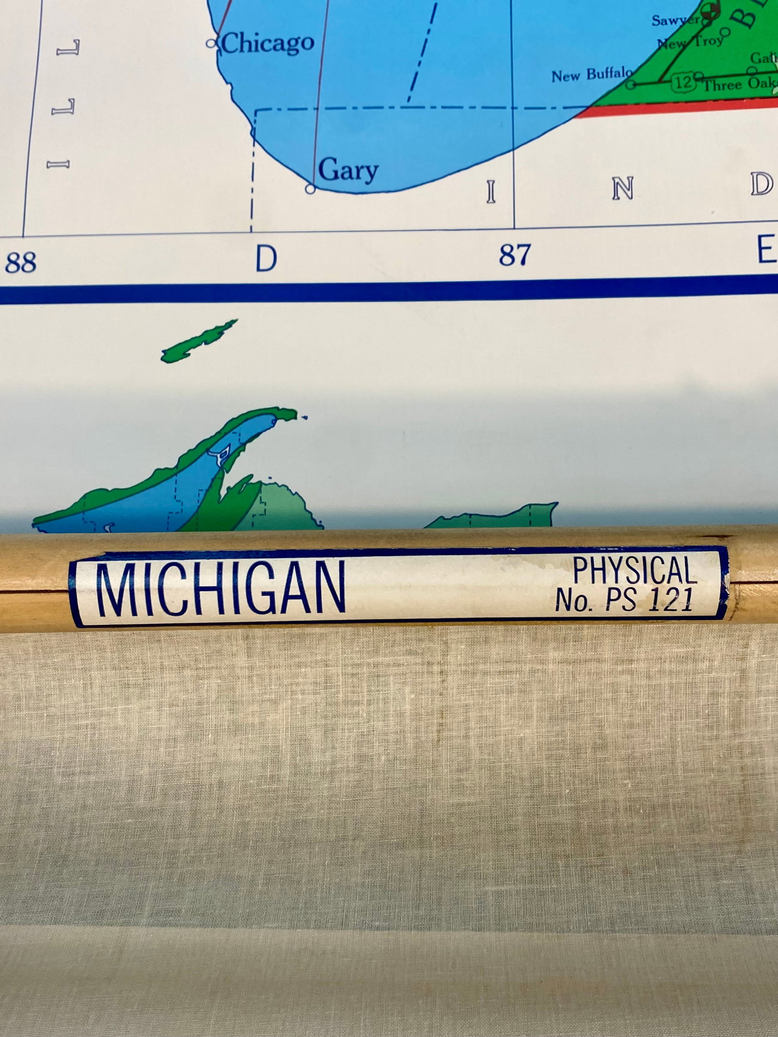A.J. Nystrom & Co. Michigan Physical Classroom Pull-Down Wall Map - 8