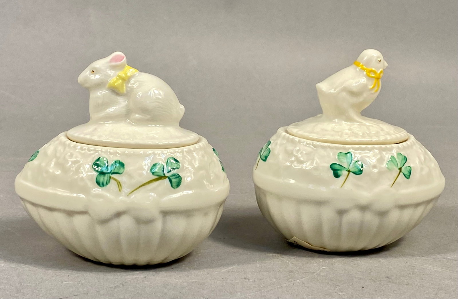 Two Belleek Shamrock Pattern Lidded Egg Boxes - 2