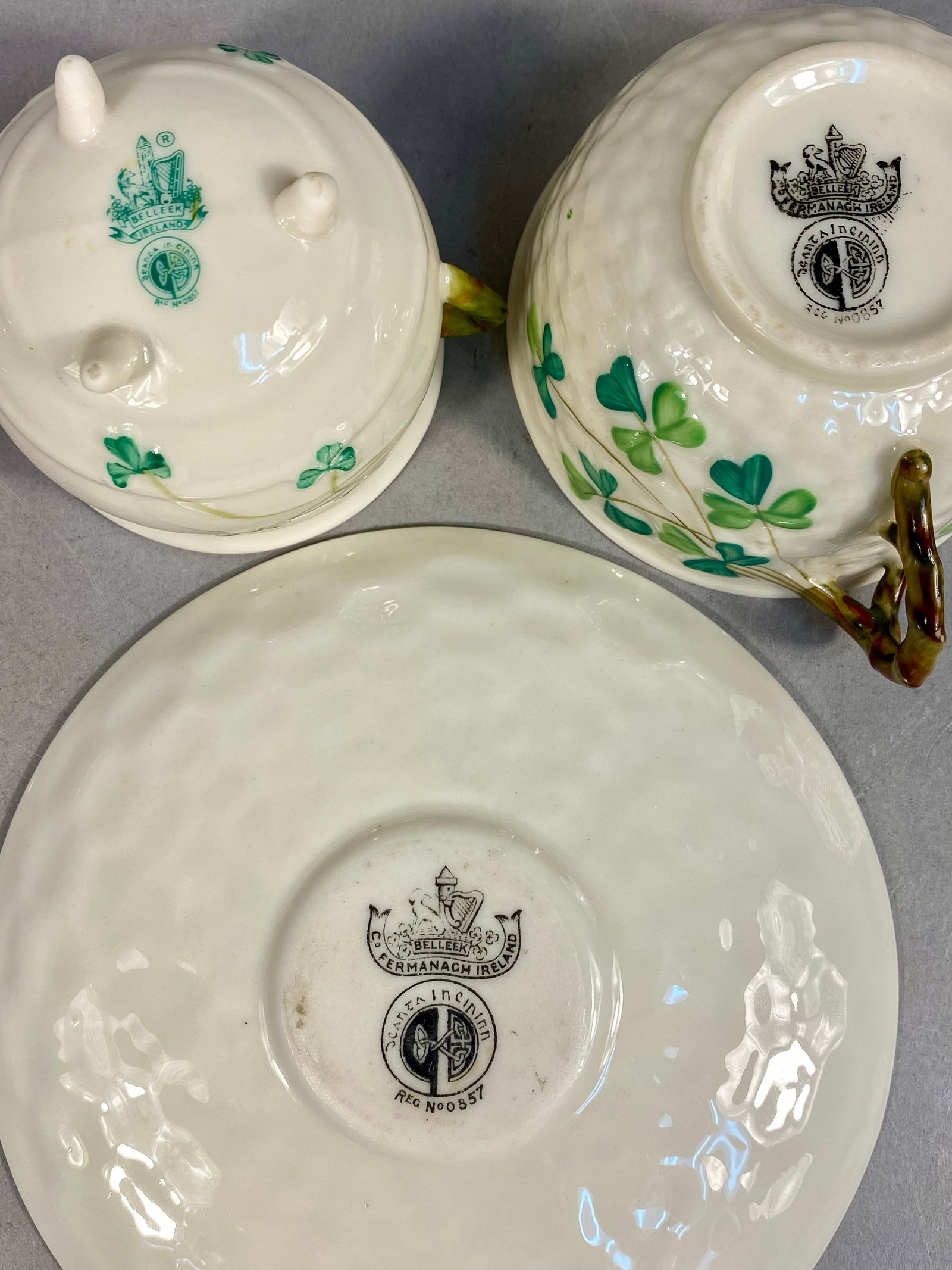 Four Belleek Shamrock Pattern Porcelain Tableware Items - 5