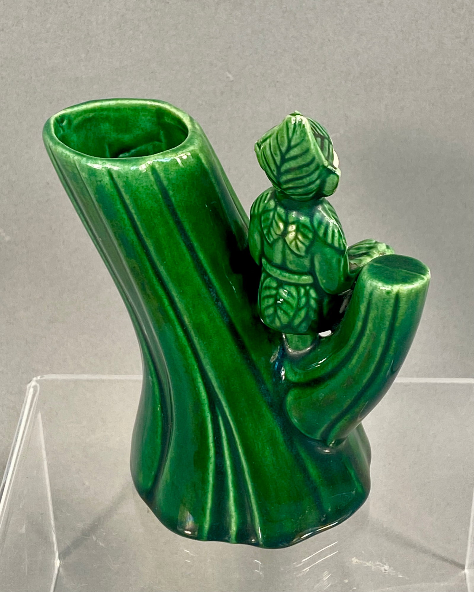 Treasure Craft Glazed Ceramic Pixie Elf Tree Stump Bud Vase - 2