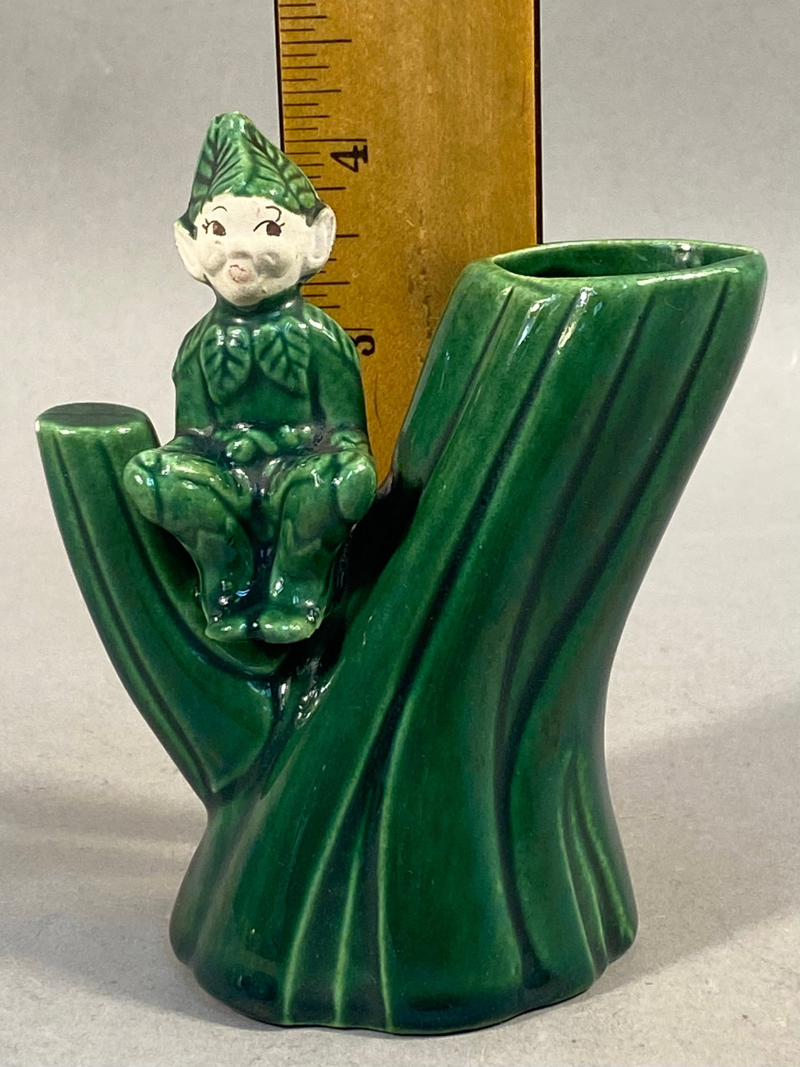 Treasure Craft Glazed Ceramic Pixie Elf Tree Stump Bud Vase - 3