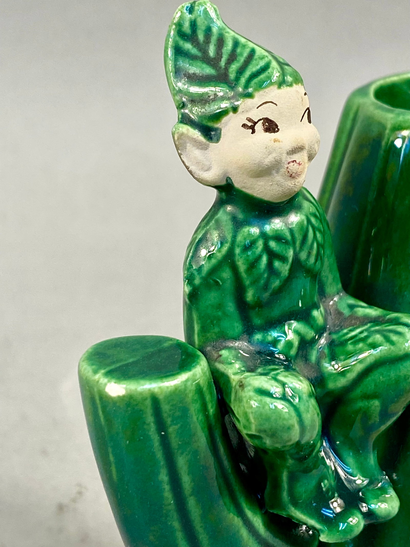 Treasure Craft Glazed Ceramic Pixie Elf Tree Stump Bud Vase - 4