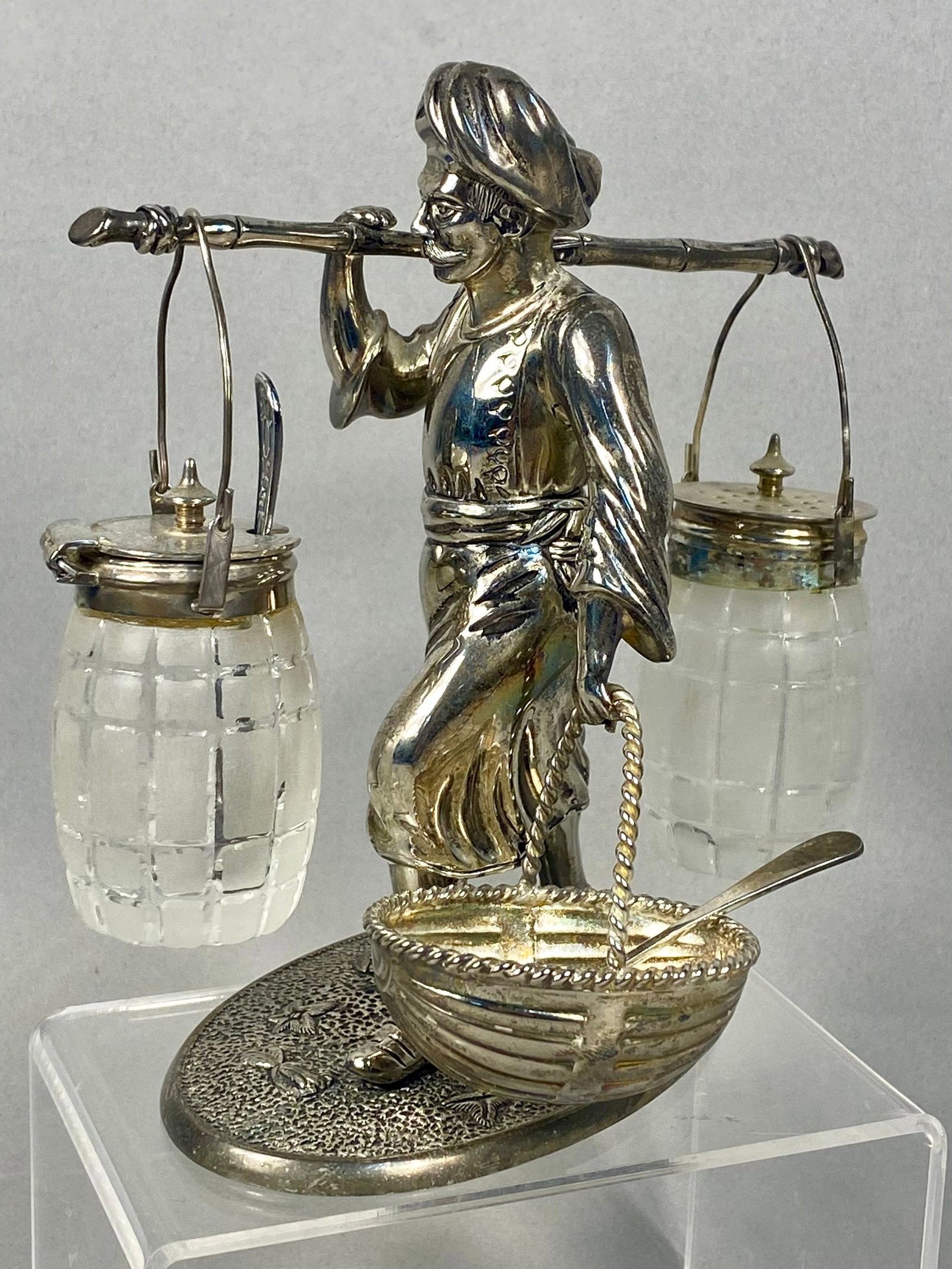 Silver-Plated & Frosted Glass Condiment Set (1 of 5)