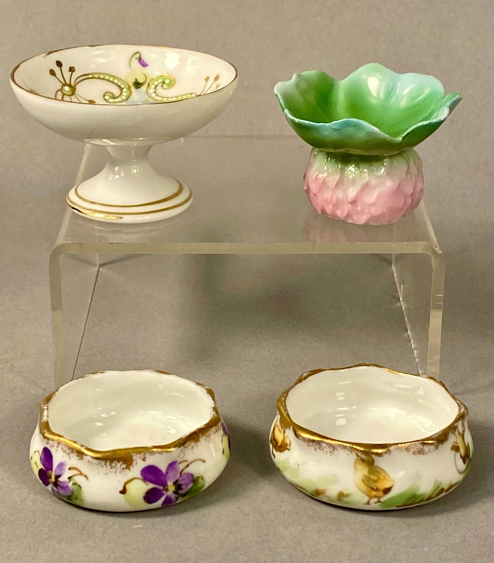 Four Hand-Painted and Molded Miniature Porcelain Dishes (1 of 11)