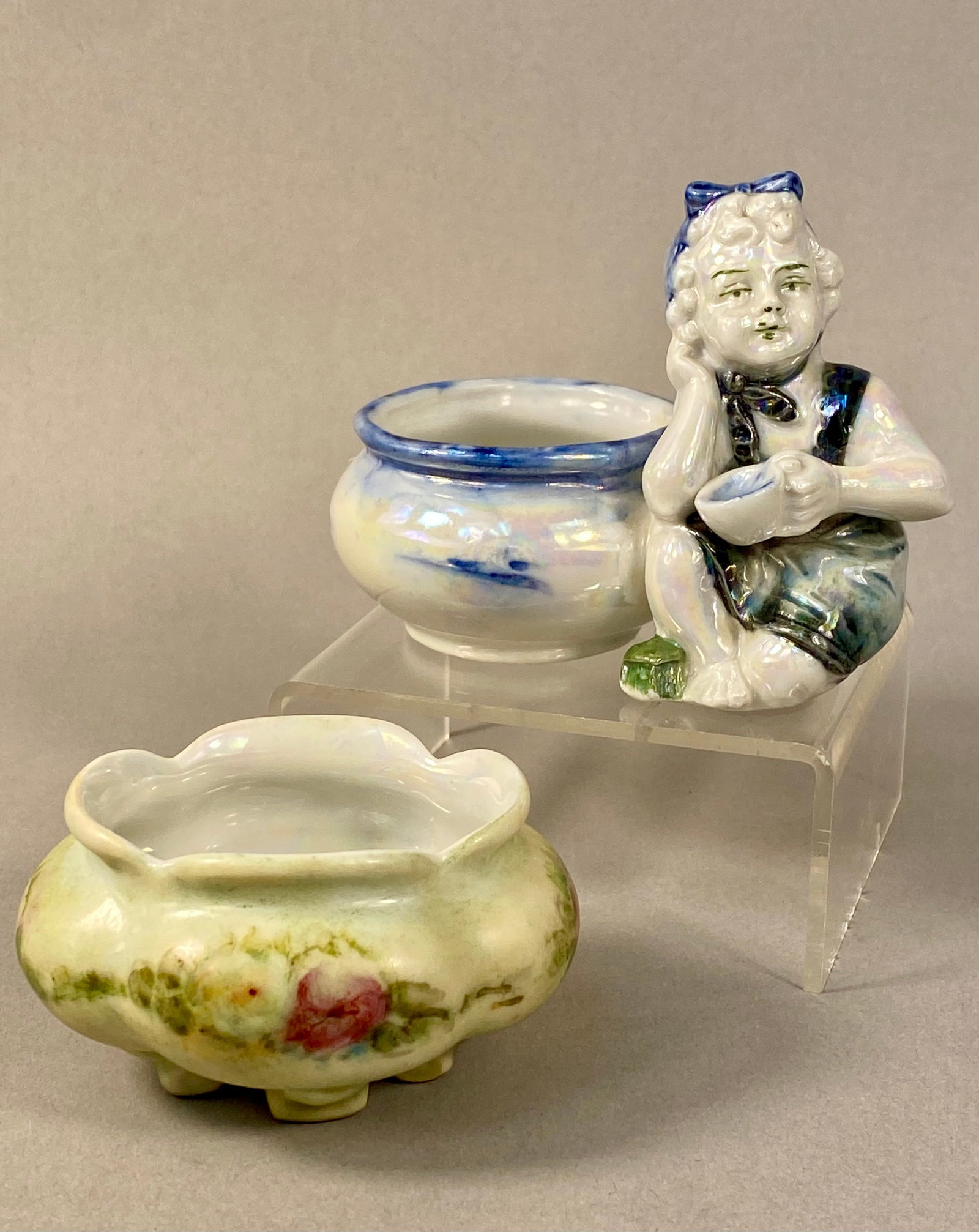 Lustreware Porcelain Inc a Floral Footed Bowl & Figurative Vessel (1 of 10)