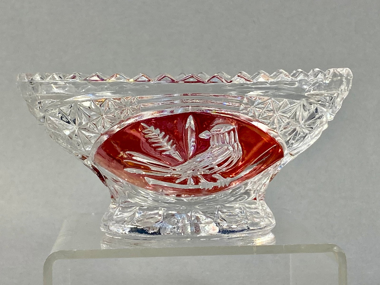 Hofbauer Byrdes Collection Ruby Red Lead Crystal Footed Oval Dish (1 of 6)