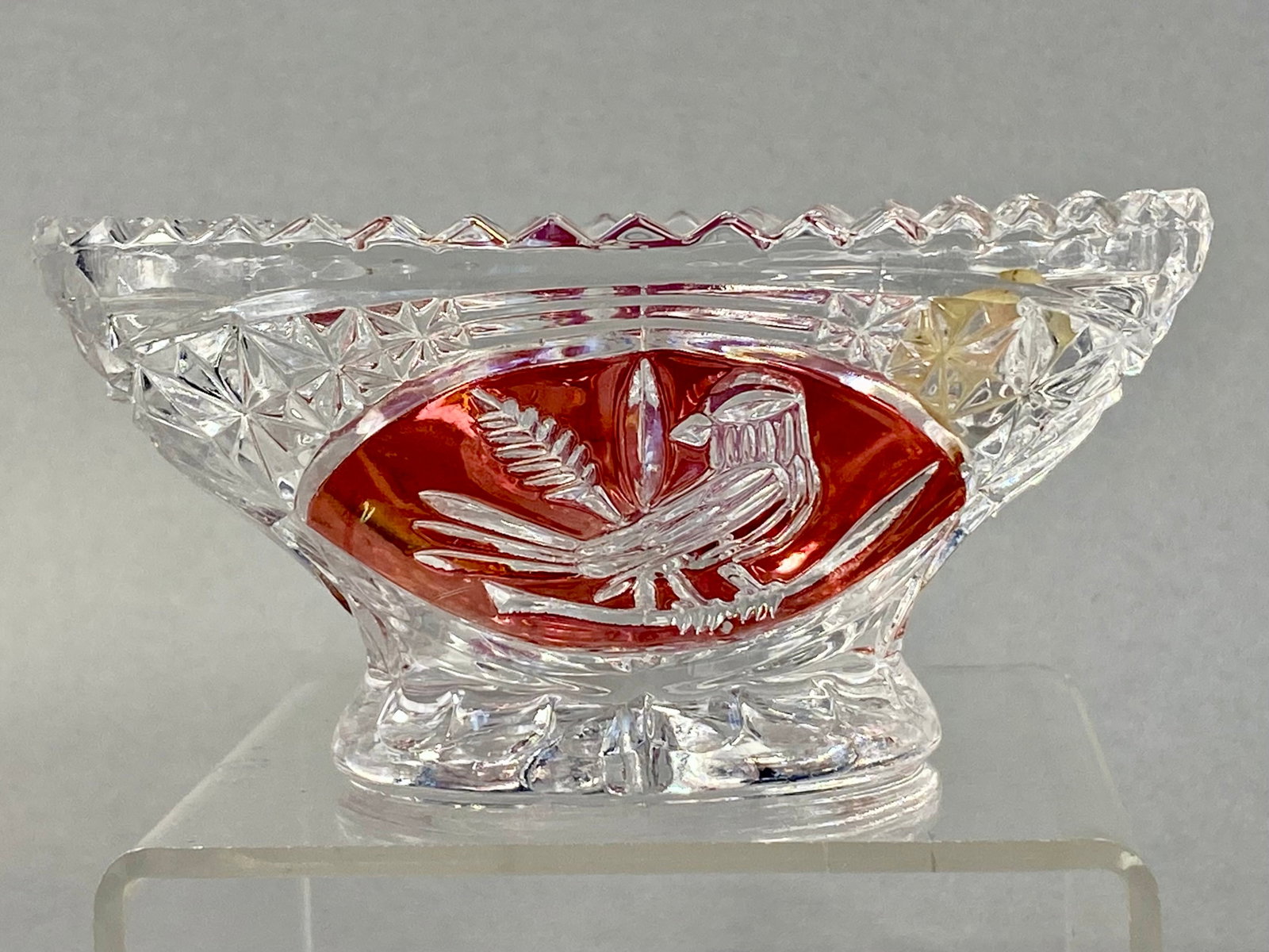 Hofbauer Byrdes Collection Ruby Red Lead Crystal Footed Oval Dish - 2