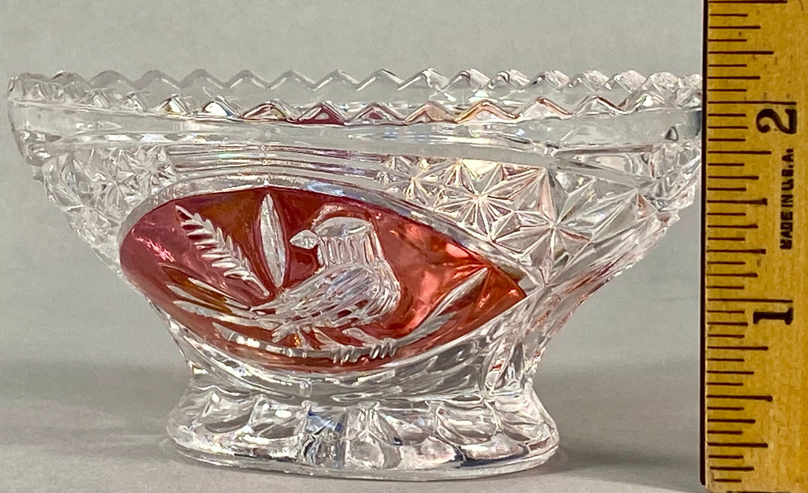 Hofbauer Byrdes Collection Ruby Red Lead Crystal Footed Oval Dish - 4
