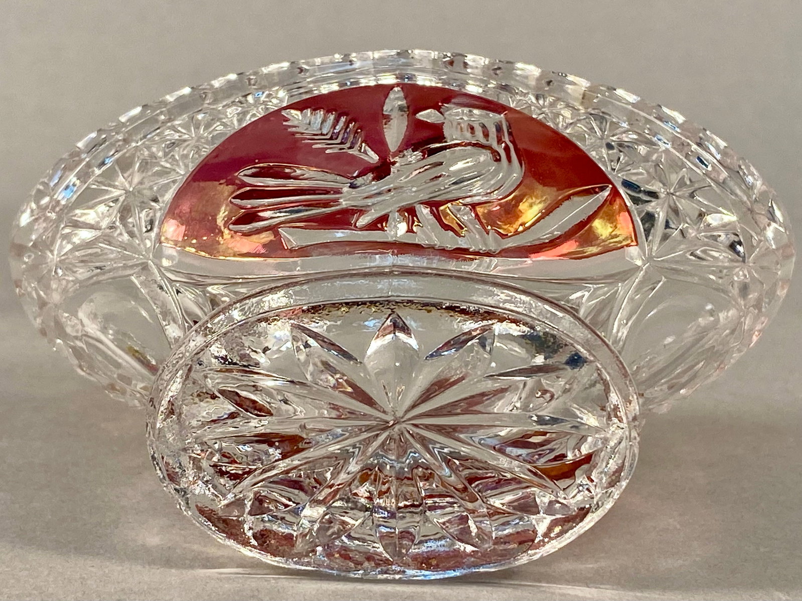 Hofbauer Byrdes Collection Ruby Red Lead Crystal Footed Oval Dish - 6