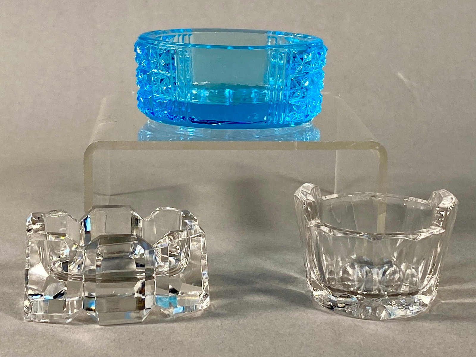 Vintage Pressed Glass Open Salt Cellars in Blue & Clear (1 of 8)