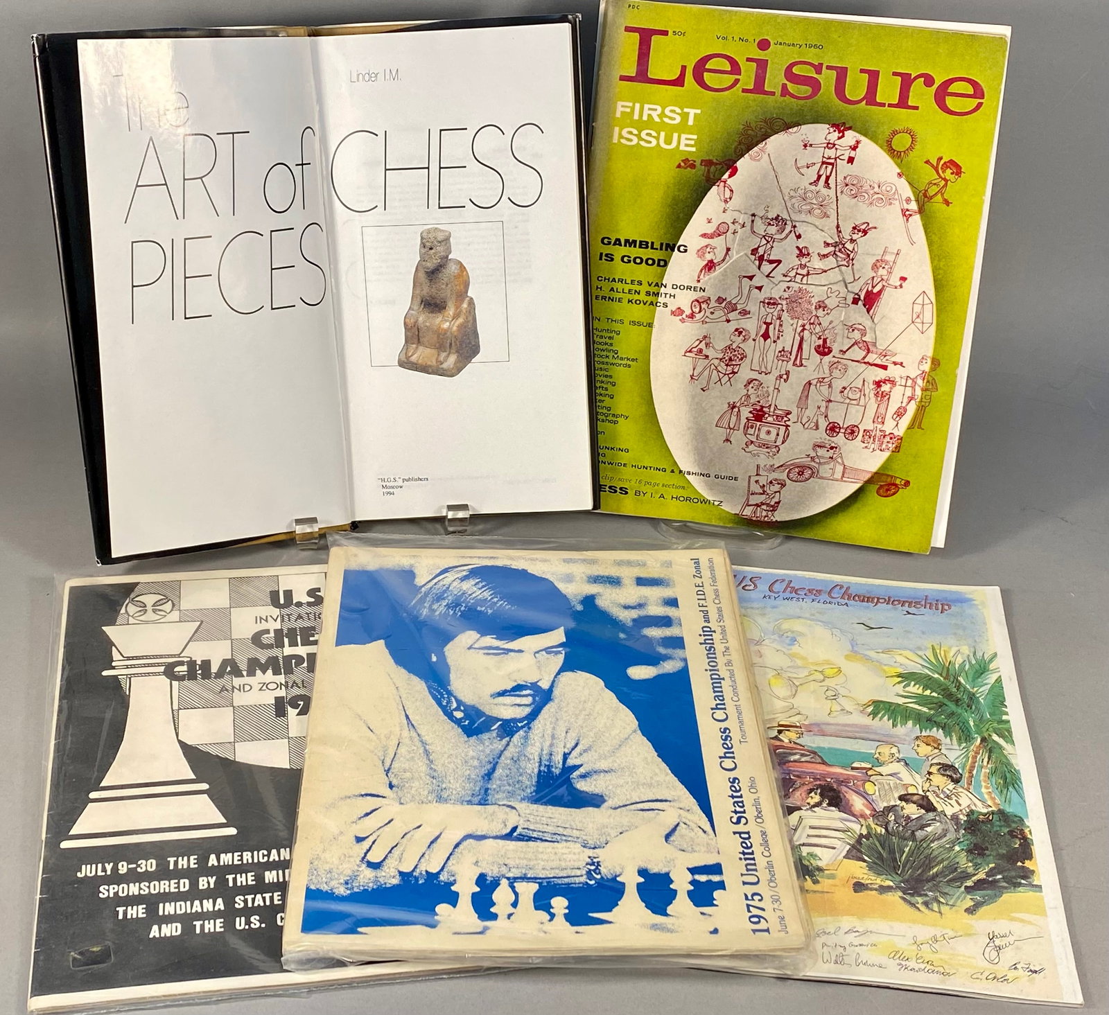 The Art of Chess Pieces & Collection of Chess Ephemera: This collection of chess literature and tournament documentation is centered on the reference work The Art of Chess Pieces by I. M. Linder, published in Moscow by H.G.S. publishers in 1994. This