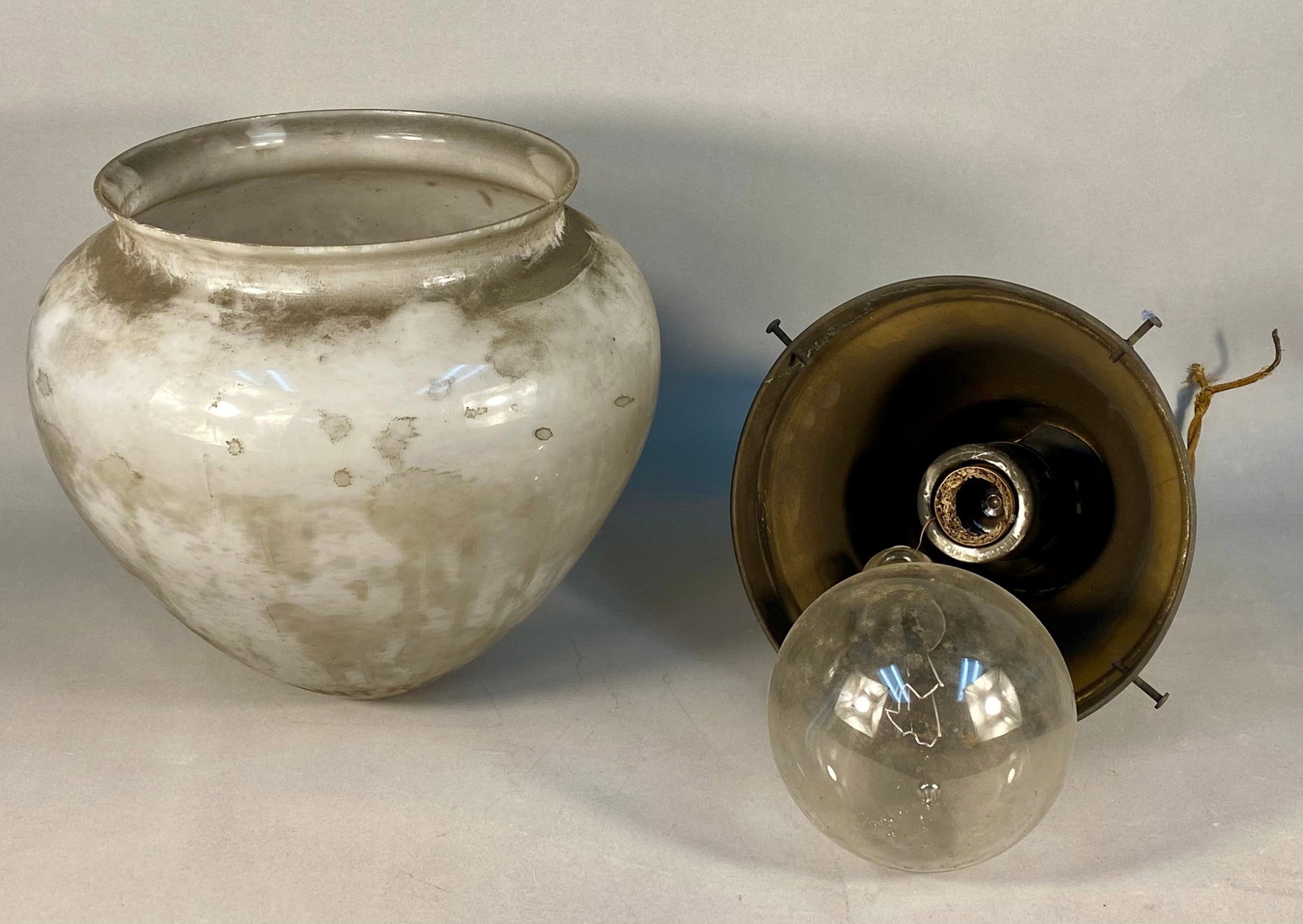Harter Manufacturing Company Nitrolite Industrial Milk Glass Pendant Light: This is an industrial pendant light fixture manufactured by the Harter Manufacturing Company of Chicago, Illinois. The model, identified by markings on the glass, is the Nitrolite. The fixture